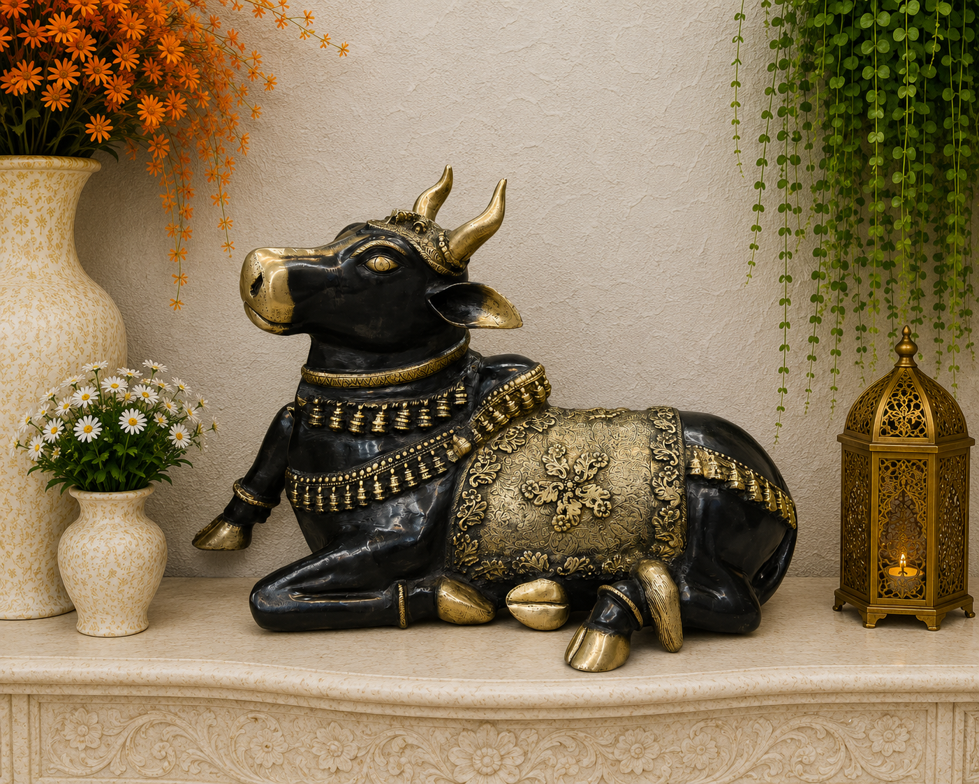 Brassaura® Brass Nandi Bull Idol | Sacred Nandi Statue for Home Temple, Shiv Mandir, Spiritual Décor & Vastu | 22 Inches | 28 Kg