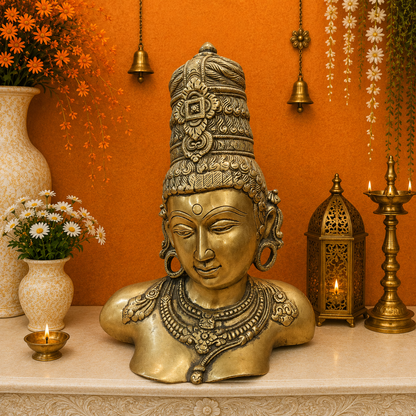 Brassaura® Brass Goddess Parvati Head Statue | Divine Parvati Bust for Home Décor, Pooja Room & Spiritual Gifting | 12 Inches | 5.2 Kg