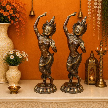 Brassaura® Brass Dancing Tara Statue Set of 2 | Handcrafted Goddess Tara Sculptures for Home Décor, Meditation Room & Spiritual Gifting | 20 Inches | 8.8 Kg