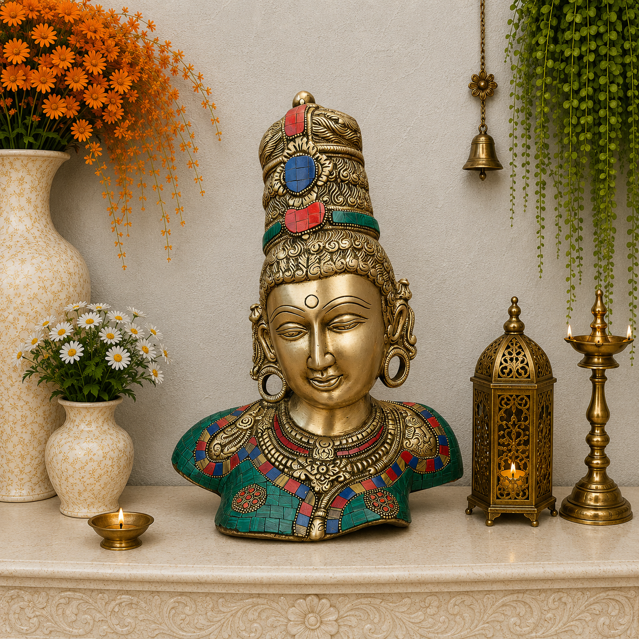 ब्रासोरा® वृंदावन वेणुगोपाल कृष्ण पीतल की प्रतिमा मोर के साथ | एंटीक नीला और सुनहरा रंग | ऊँचाई 20 इंच