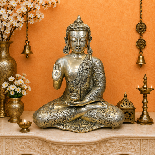 Brassaura® Brass Meditating Buddha Statue | Handcrafted Buddha Idol for Home, Office, Meditation & Spiritual Décor | 16 Inches | 11 Kg