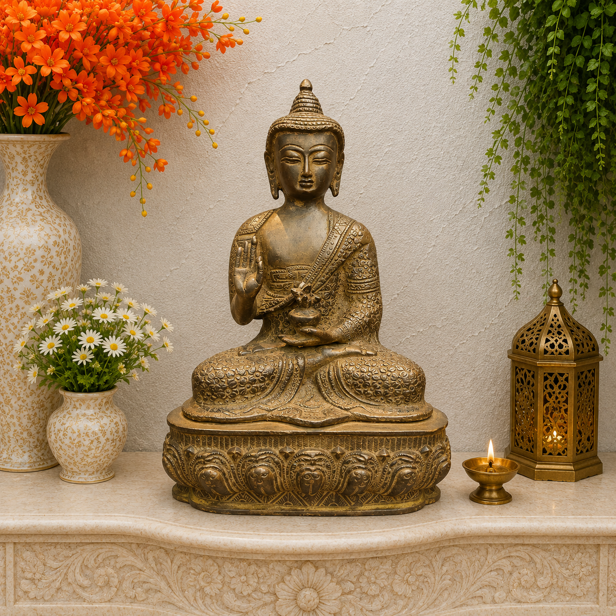 Brassaura® Brass Medicine Buddha Statue | Handmade Healing Buddha Idol for Home Temple, Meditation & Spiritual Décor | Antique Brass Finish | 11 Inches | 3 Kg