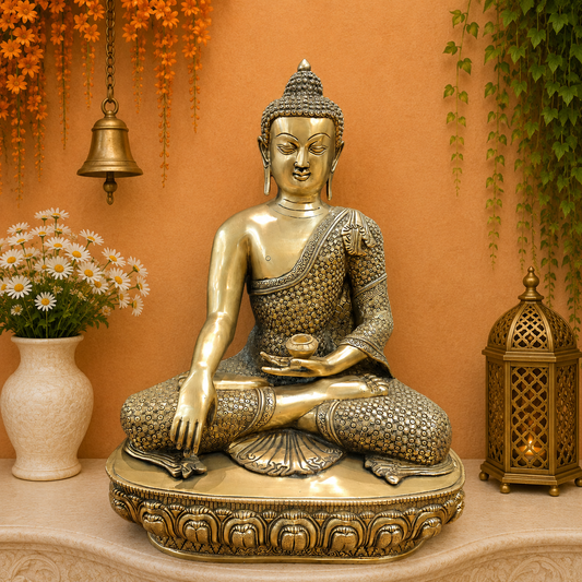 Brassaura® Meditating Buddha Brass Idol | Premium Solid Brass Buddha Statue | Handcrafted Antique Finish | Buddha Murti for Home Temple, Meditation Room, Living Room & Spiritual Décor | Height 22.5 Inches | 24 Kg