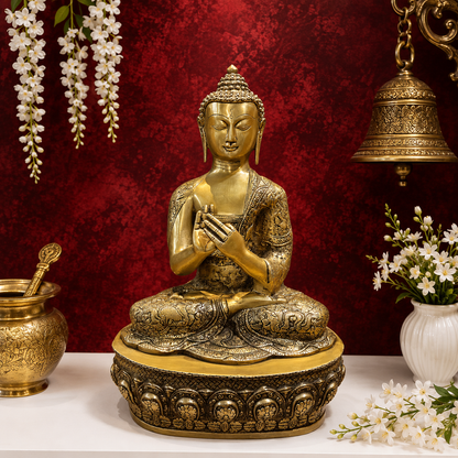 ब्रासोरा® वृंदावन वेणुगोपाल कृष्ण पीतल की प्रतिमा मोर के साथ | एंटीक नीला और सुनहरा रंग | ऊँचाई 20 इंच