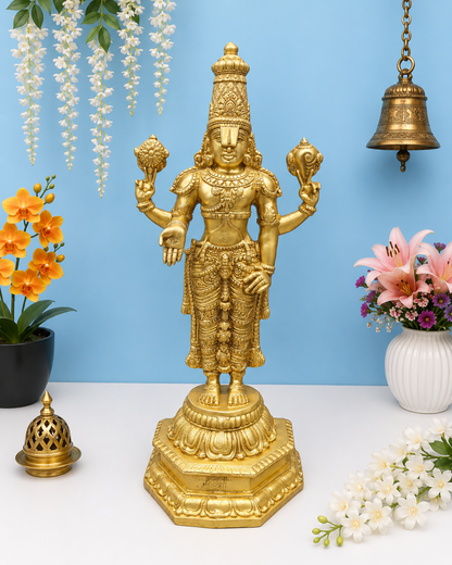 Brassaura® Lord Venkateswara Brass Idol | Premium Solid Brass Tirupati Balaji Standing Statue | Handcrafted Spiritual Murti for Home Temple, Office & Living Room Décor | Height 39 Inches | 36 Kg