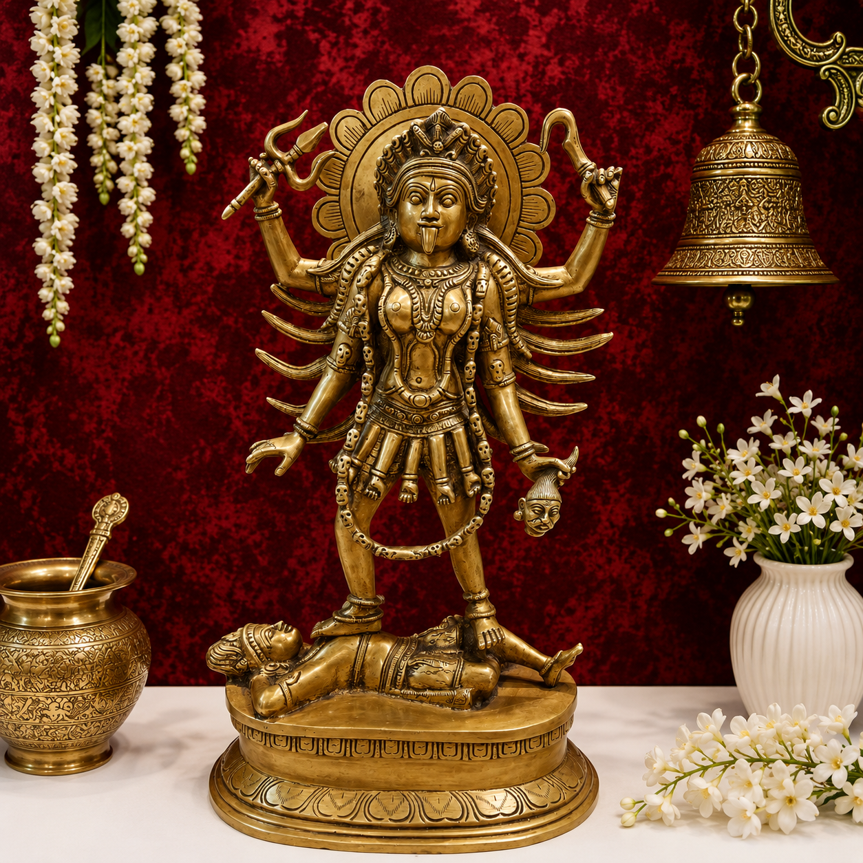 ब्रासोरा® वृंदावन वेणुगोपाल कृष्ण पीतल की प्रतिमा मोर के साथ | एंटीक नीला और सुनहरा रंग | ऊँचाई 20 इंच