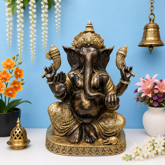 ब्रासोरा® वृंदावन वेणुगोपाल कृष्ण पीतल की प्रतिमा मोर के साथ | एंटीक नीला और सुनहरा रंग | ऊँचाई 20 इंच