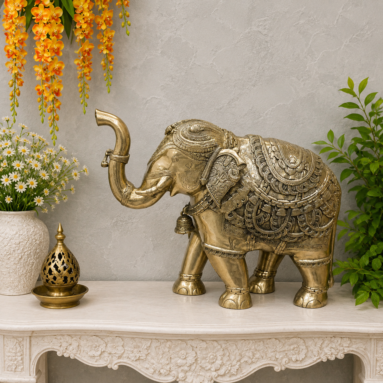 Brassaura® Brass Elephant Statue | Handcrafted Decorative Elephant Showpiece | Premium Solid Brass Home Décor, Living Room, Office, Entrance & Vastu Décor | Height 22 Inches | 35 Kg