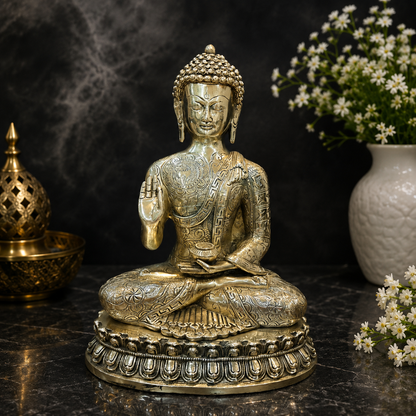 ब्रासोरा® वृंदावन वेणुगोपाल कृष्ण पीतल की प्रतिमा मोर के साथ | एंटीक नीला और सुनहरा रंग | ऊँचाई 20 इंच