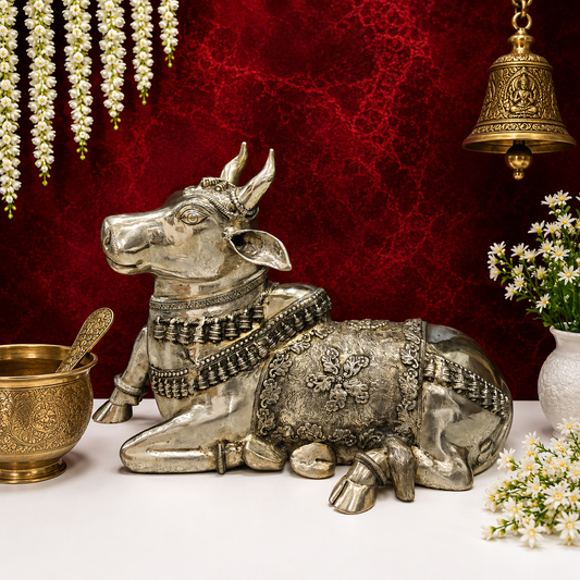 Brassaura® Brass Nandi Bull Statue | Sacred Nandi Maharaj Sculpture for Shiva Devotees | Traditional Brass Idol for Home Temple, Spiritual Décor & Gifting | 22 Inches | 28 Kg
