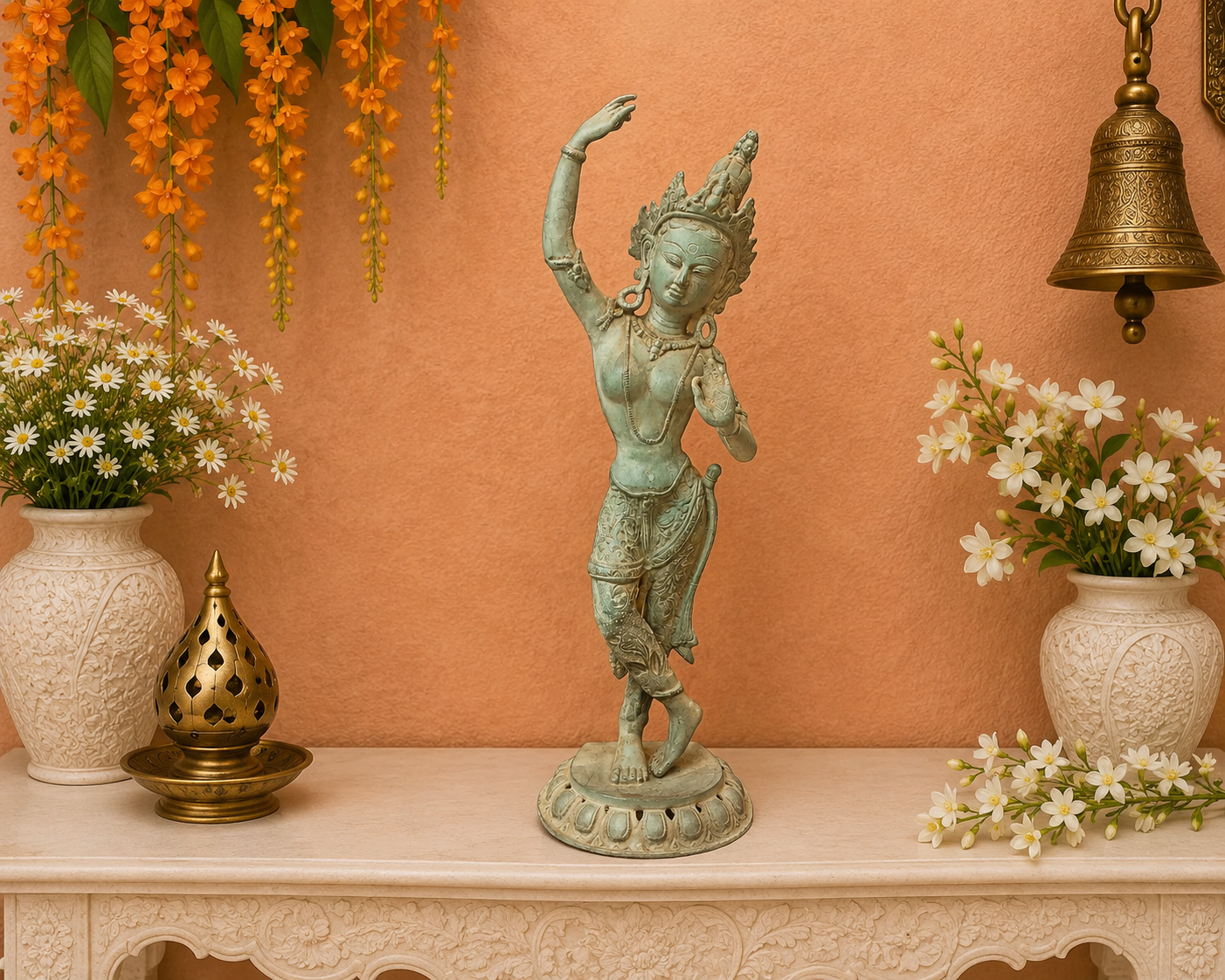 Brassaura® Brass Dancing Tara Statue | Handcrafted Goddess Tara Sculpture | Antique Brass Spiritual Home Décor Showpiece | Meditation & Temple Décor | Height 19.5 Inches | 4 Kg