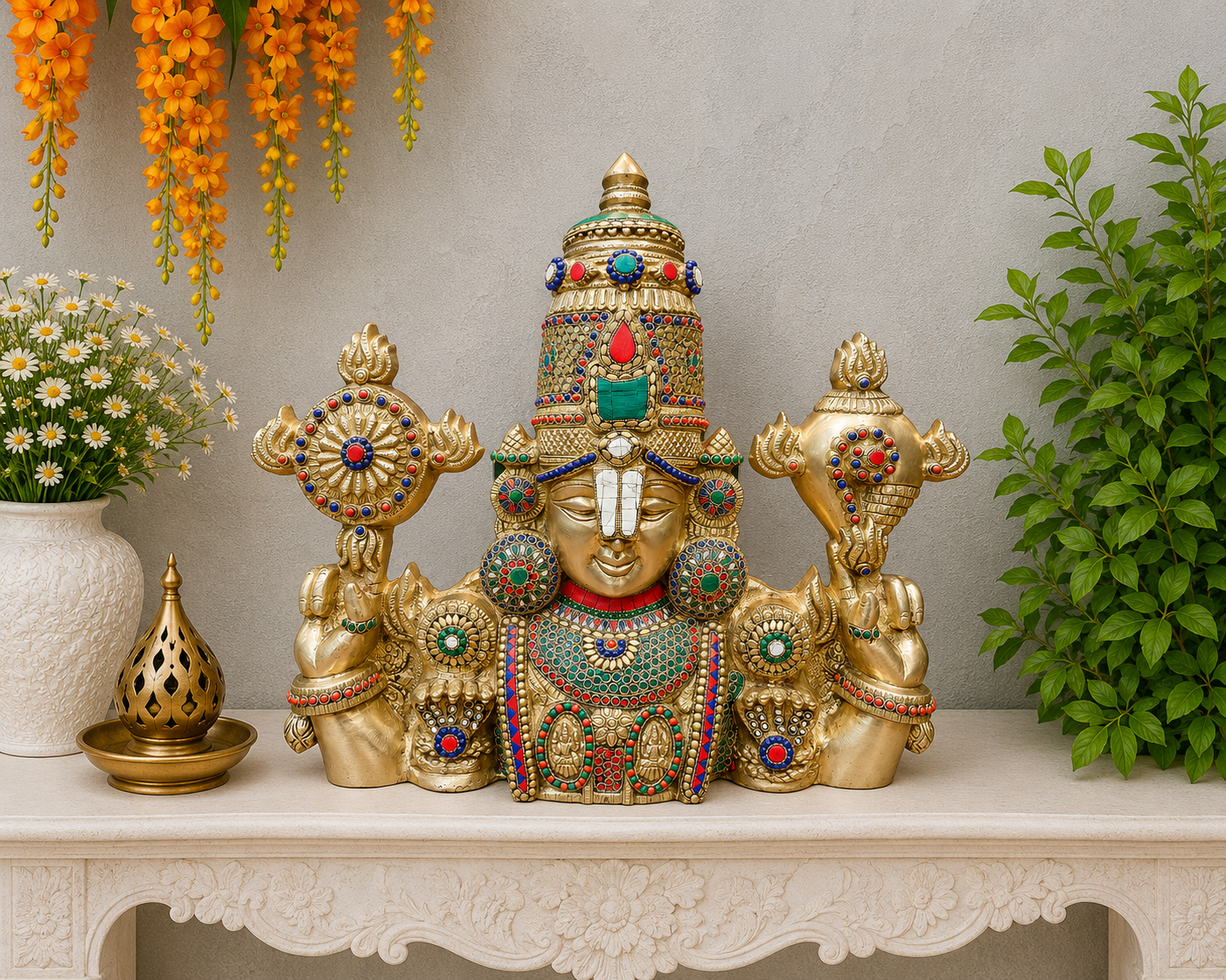 Brassaura® Brass Lord Balaji Wall Hanging Bust | Premium Handcrafted Tirupati Balaji Face Idol | Antique Finish | Temple Wall Décor for Home, Office & Pooja Room | Height 18 Inches | 15 Kg