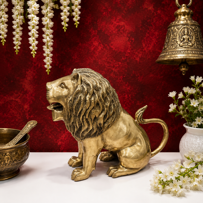 Brassaura® Brass Lion Statue | Royal Lion Sculpture for Home Entrance, Office, Hotel & Luxury Décor | Handcrafted Brass Art | Antique Gold Finish | 16 Inches | 16 Kg