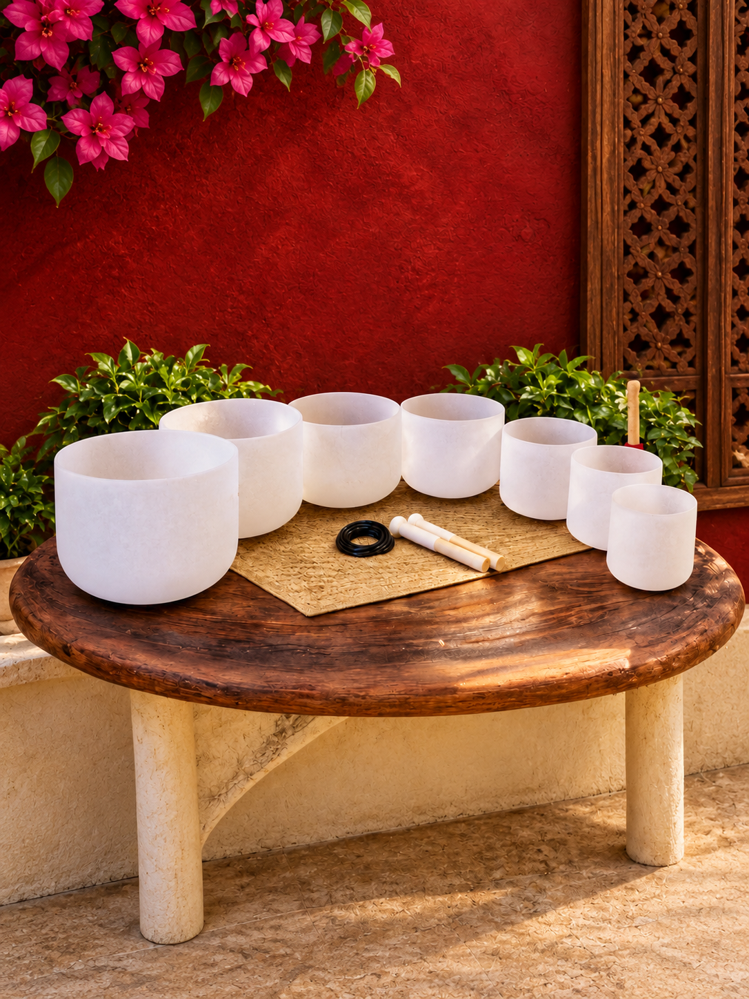 Brassaura® 7 Chakra Crystal Singing Bowls Set | Handcrafted Quartz Crystal Sound Healing Bowls | 7 Bowls for Chakra Meditation, Yoga & Spiritual Practice | Sizes 8–14 Inches
