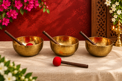 Brassaura® Emotional Flow 3 Chakra Singing Bowl Set with D, E & F Notes | Handcrafted Sound Healing Bowls | Sacral, Solar Plexus & Heart Chakra | Meditation & Yoga Sound Bowl Set