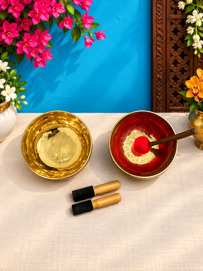 Brassaura® Dual Harmony 2 Chakra Singing Bowl Set with D & E Notes | Handcrafted Sound Healing Bowls | Sacral & Solar Plexus Chakra | Meditation & Yoga
