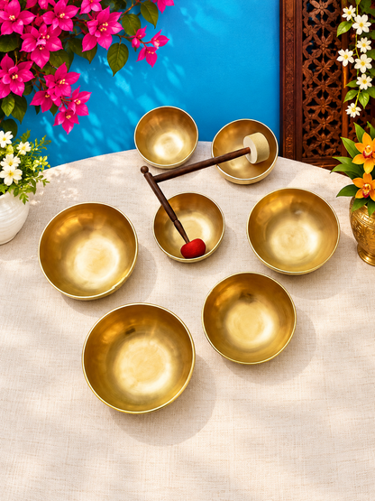 Brassaura® Handcrafted 7 Chakra Singing Bowl Set | Tuned C, D, E, F, G, A & B Notes | Himalayan Sound Healing Bowls for Meditation & Yoga