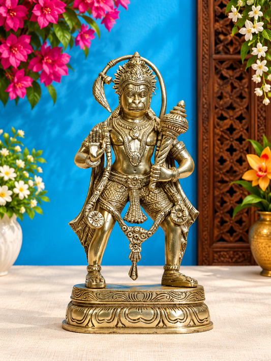 ब्रासौरा® एंटीक फिनिश हनुमान प्रतिमा | पीतल पर पटिना वर्क | ऊंचाई 11 इंच और वज़न 3.40 किलोग्राम