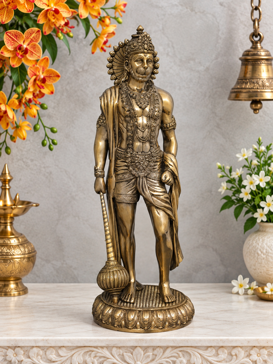 ब्रासौरा® गदाधारी हनुमान प्रतिमा | एंटीक फ़िनिश ब्रास | ऊंचाई 23 इंच व वज़न 12 किलोग्राम