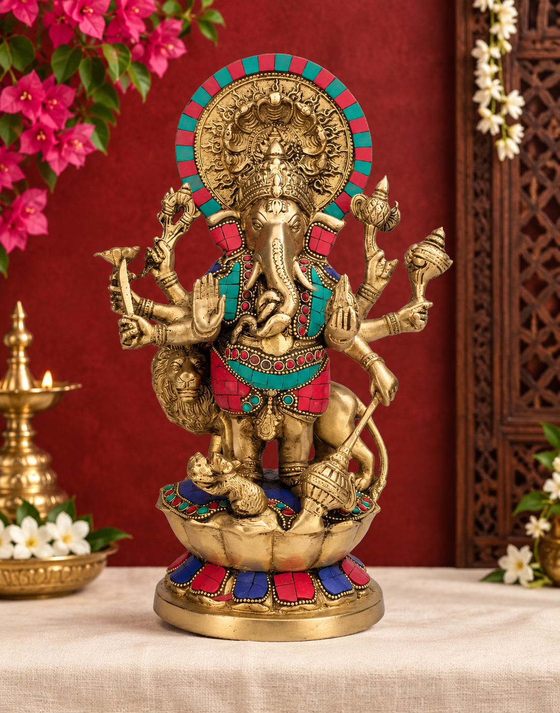 Brassaura® Large Standing Ganesha Brass Statue – Height 12.91 inches | Weight 4 kgs