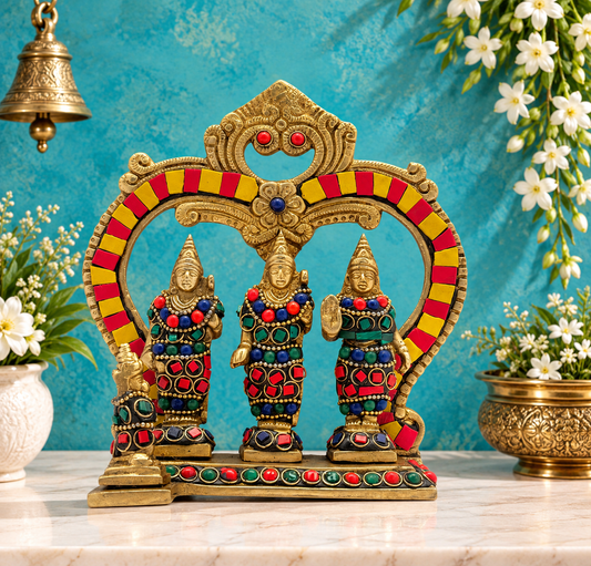 Brassaura® Brass Gem Stone Work Ram Darbar Idol – Height 7 Inches | Divine Home Temple Accent of Lord Ram & Family