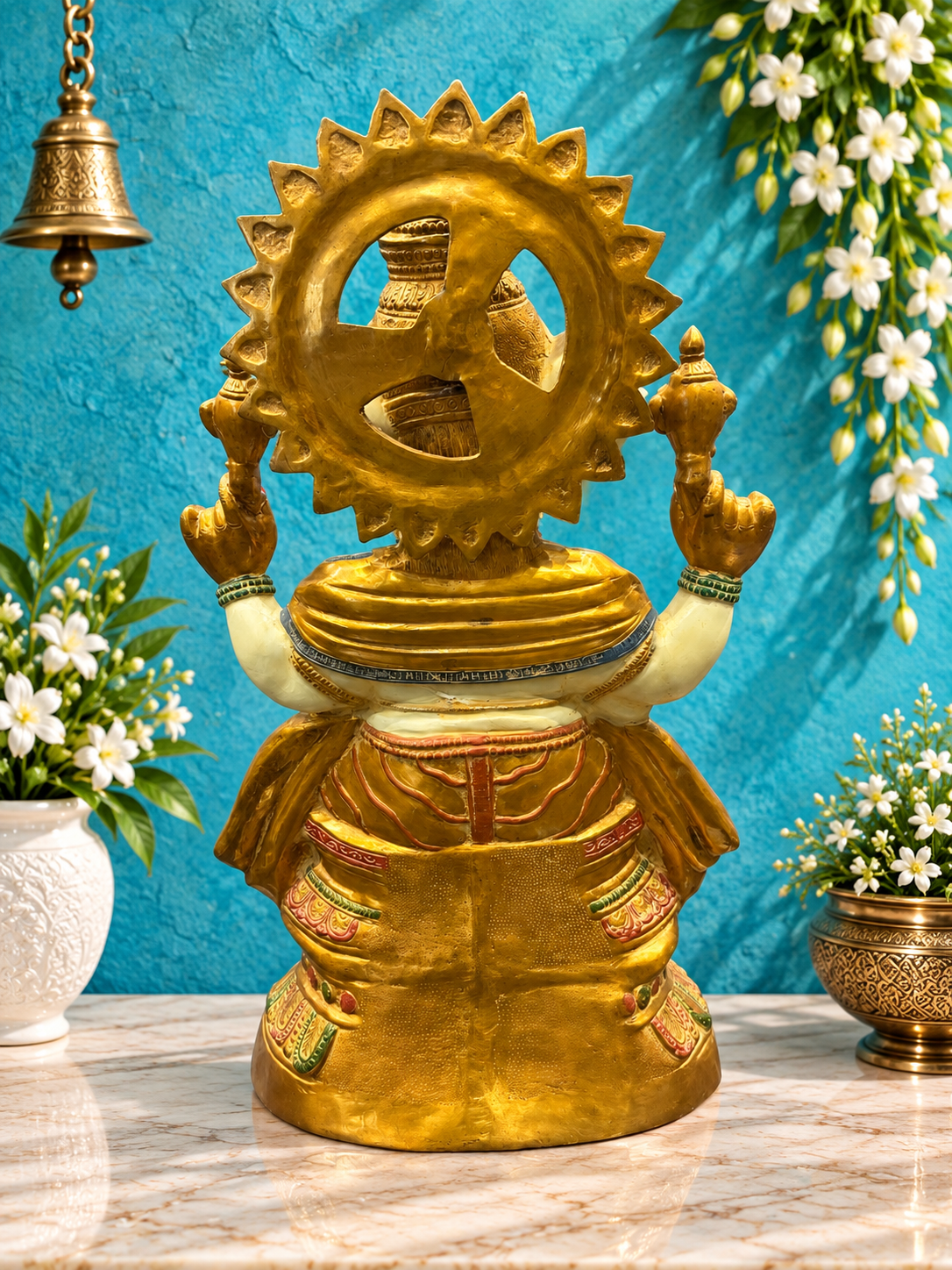 ब्रासोरा® वृंदावन वेणुगोपाल कृष्ण पीतल की प्रतिमा मोर के साथ | एंटीक नीला और सुनहरा रंग | ऊँचाई 20 इंच