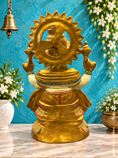 ब्रासोरा® वृंदावन वेणुगोपाल कृष्ण पीतल की प्रतिमा मोर के साथ | एंटीक नीला और सुनहरा रंग | ऊँचाई 20 इंच