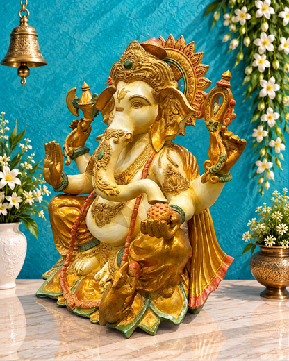 ब्रासोरा® वृंदावन वेणुगोपाल कृष्ण पीतल की प्रतिमा मोर के साथ | एंटीक नीला और सुनहरा रंग | ऊँचाई 20 इंच