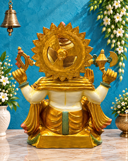 ब्रासोरा® वृंदावन वेणुगोपाल कृष्ण पीतल की प्रतिमा मोर के साथ | एंटीक नीला और सुनहरा रंग | ऊँचाई 20 इंच