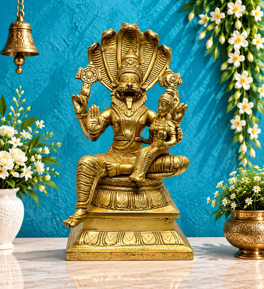 Brassaura® Big Narasimha Brass Murti | Antique Gold Finish | Height 12.2 Inches|Weight: 6.11 kgs