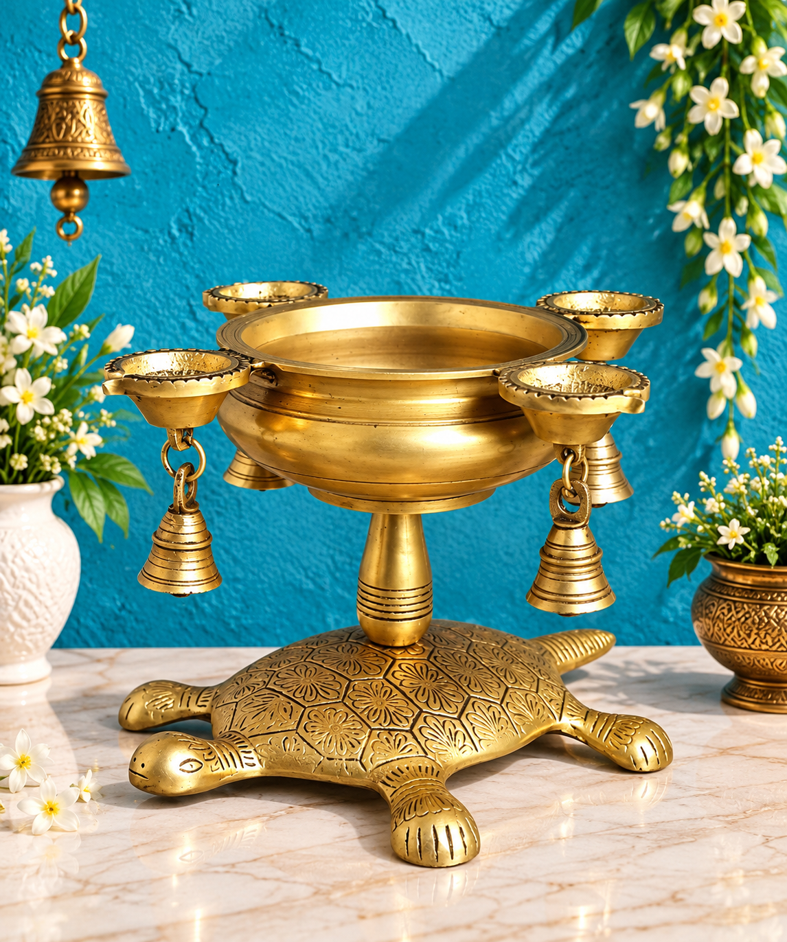Brassaura® Classic Brass Urli Bowl with Traditional Finish | Pure Superfine Brass Handcrafted Murti | Brass Statue for Home Temple, Pooja Room | Height 7.5 Inches | Weight 3.65 Kgs