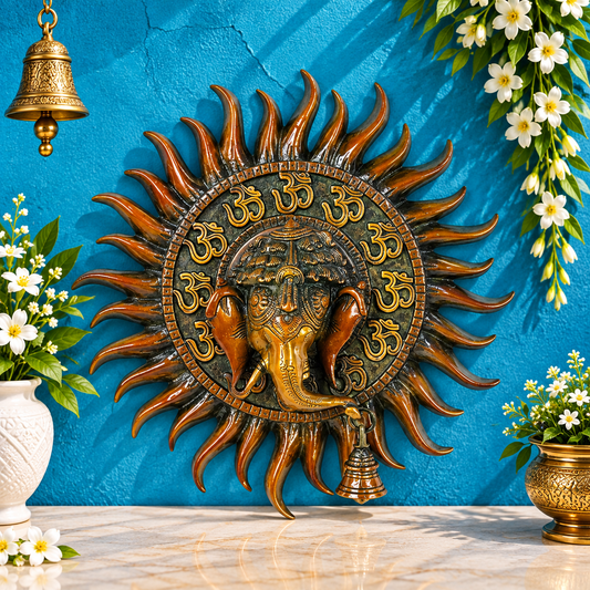Brassaura® Traditional Brass Ganesha Wall Hanging – Height 12.8 Inches  | Home & Temple Décor