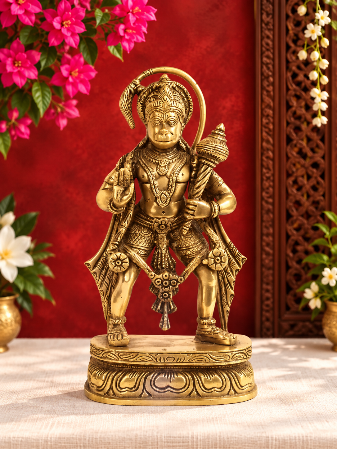 ब्रासौरा® एंटीक फ़िनिश हनुमान प्रतिमा | पीतल पर पेटिना वर्क | ऊंचाई 11 इंच और वज़न 3.40 किलोग्राम