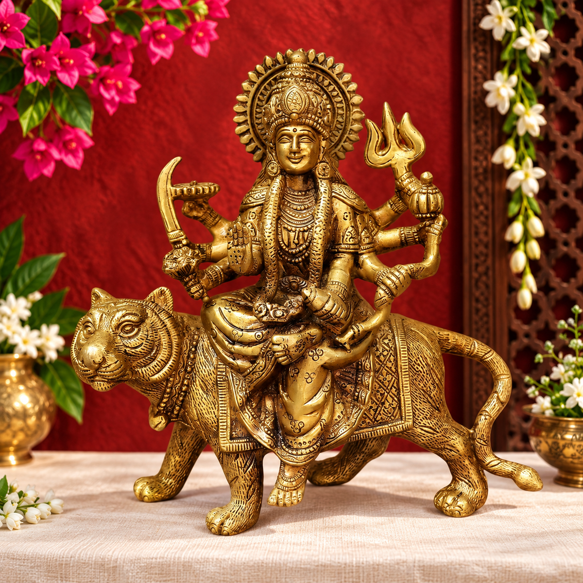 Brassaura® Brass Durga Idol for Home Temple and Decor Height 9 Inches| Weight: 3 kg