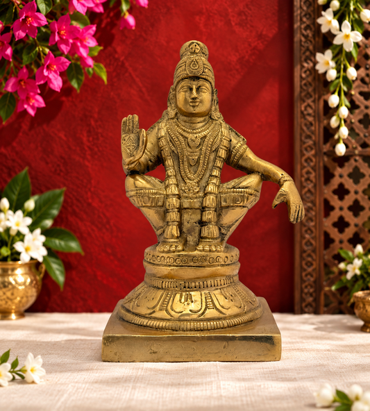 Brassaura™ ब्रास अय्यप्पा मूर्ति - ऊंचाई 5.2 इंच और वजन 1 किलोग्राम | मंदिर और पूजा की सजावट