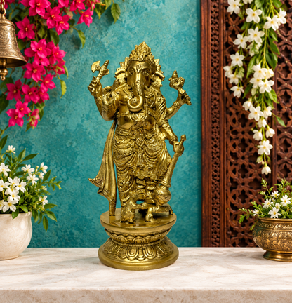 Brassaura® Brass Standing Ganesha Murti – Height 12.99 inches | Weight 4 kgs