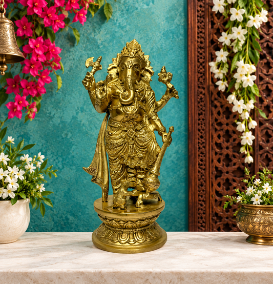Brassaura® Brass Standing Ganesha Murti – Height 12.99 inches | Weight 4 kgs