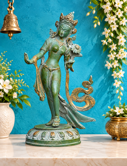Brassaura™ Vintage Tara Idol | Handcrafted Brass Statue with Multicolour Finish | Height 15 Inches & Weight 4.4 Kgs