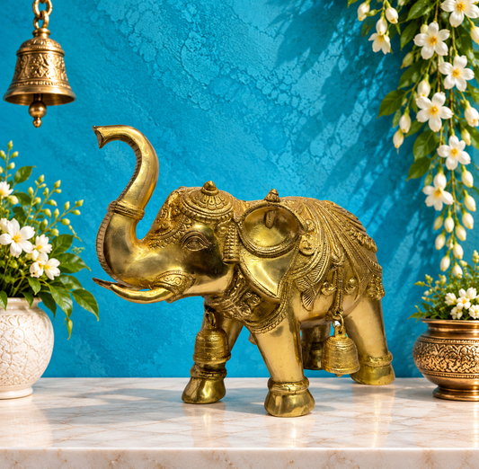 Brassaura® Big Size Brass Elephant Idol | Handcrafted Decorative Sculpture | Height 11.4 Inches & Weight 11.5 Kgs