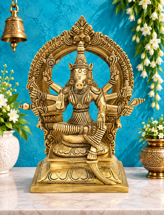 Brassaura® Brass Varahi Idol –  Handcrafted Divine Sculpture Height 12 Inches |Weight: 2.2 Kgs