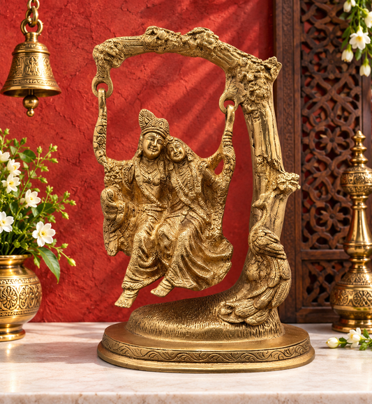 ब्रसौरा™ राधा कृष्ण मूर्ति | शुद्ध पीतल की हस्तनिर्मित प्रतिमा | ऊंचाई 20 सेमी (7.87 इंच) और वज़न 1.2 किग्रा