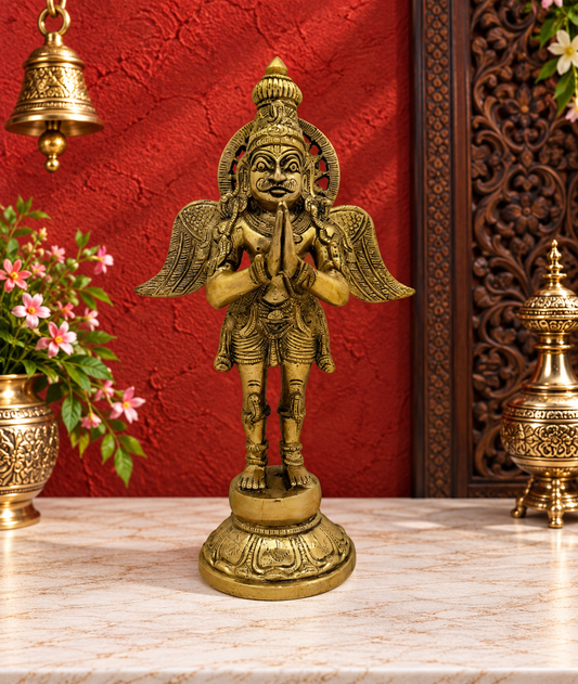 Brassaura® Brass Garuda Idol – Height 9.2 Inches & Weight 3 Kgs | Meditation & Worship Space Accent