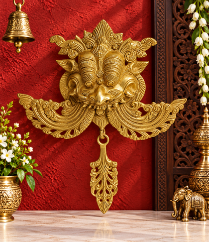 Brassaura® Handcrafted Brass Nazar Raksha Kawach Wall Hanging – Height 12 Inches | Sacred Wall Décor