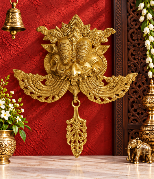 Brassaura® Handcrafted Brass Nazar Raksha Kawach Wall Hanging – Height 12 Inches | Sacred Wall Décor
