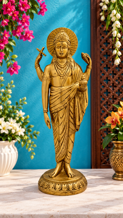 Brassaura® Pure Brass Dhanvantri Idol – Home Temple & Festive Décor 16 Inches  |  Weight: 3.7 kg