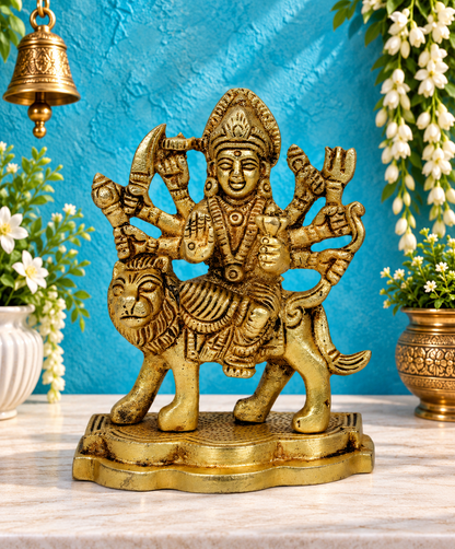 Brassaura® Brass Durga Idol – 5.2 Inches | Handcrafted Home & Temple Decor