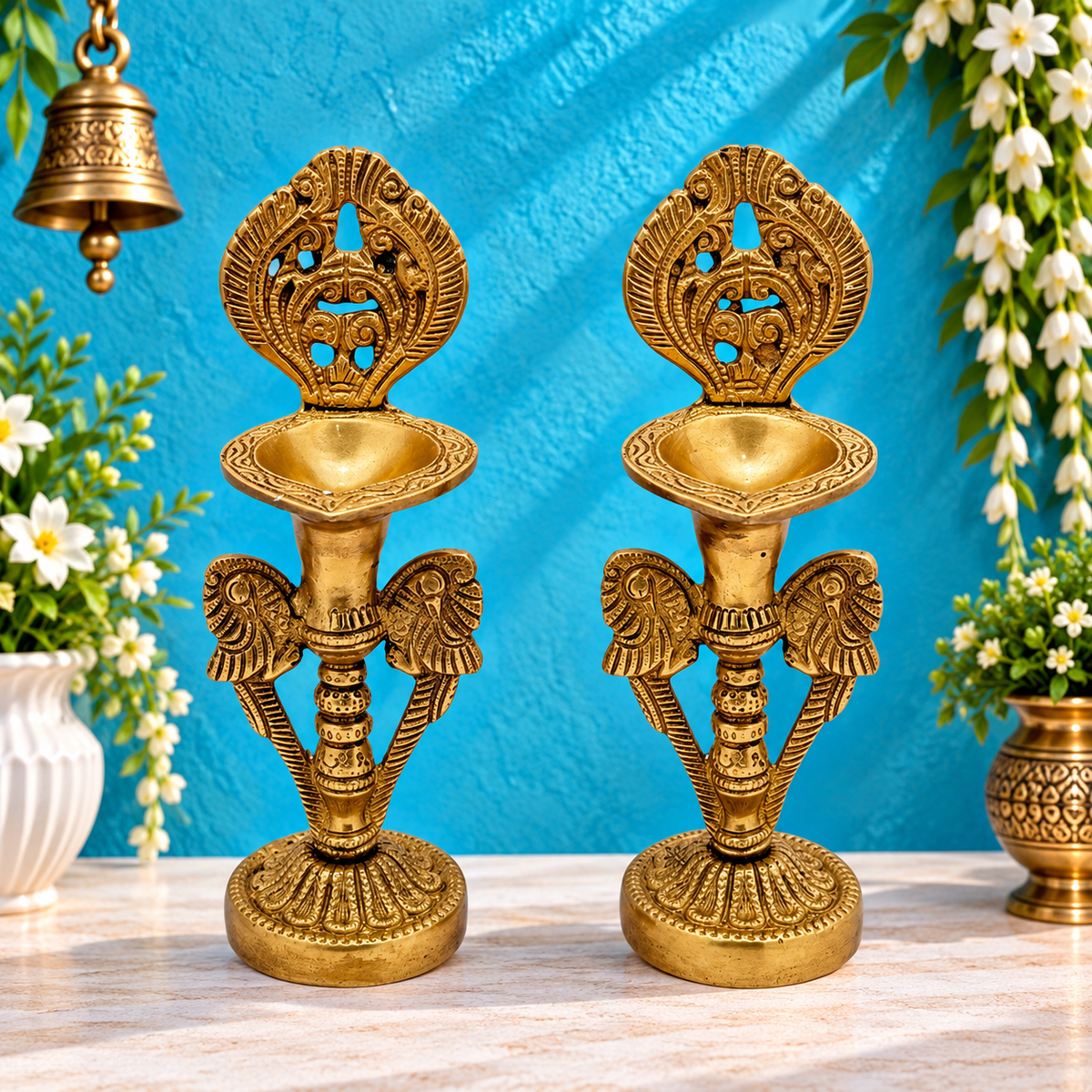 Brass 2 Diya Set For Home Decoration Weight 2 Kg Height 10.6 inch