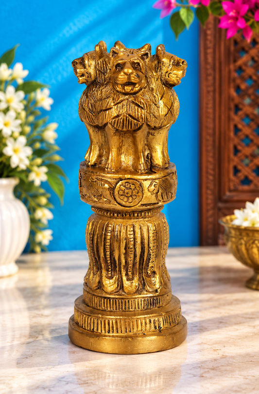Brassaura® Brass Ashoka Lion Capital Pillar Sculpture | Pure Brass | Height 6 Inches & Weight 0.98 kgs