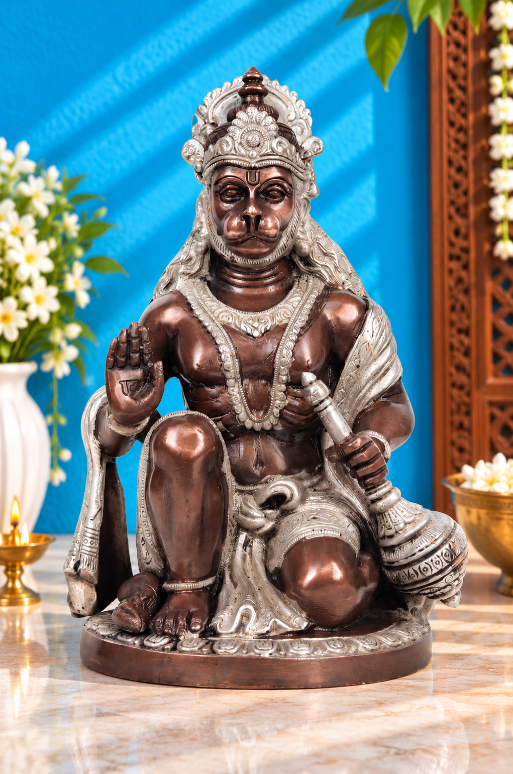Brassaura® Blessing Hanuman Idol | Brass Statue | Height 9.25 Inches & Weight 3 kgs