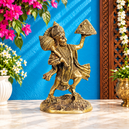 ब्रासौड़ा® वीर हनुमान संजीवनी पर्वत ले जाते हुए | शुद्ध पीतल की मूर्ति | ऊँचाई 10.5 इंच और वज़न 3.68 किग्रा